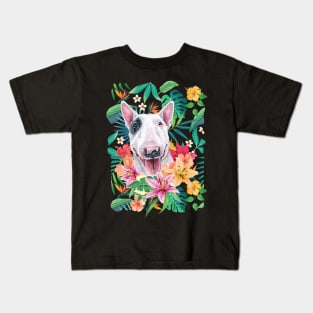 Tropical White and Black Bull Terrier Kids T-Shirt